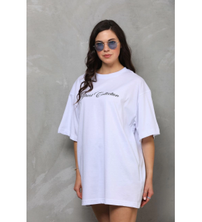 Kadın Baskılı T-Shirt Kısa Kol Bisiklet Yaka Oversize Rahat Kalıp Günlük Tişört - Beyaz