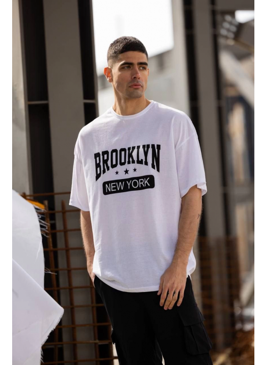 Erkek Kısa Kol Yazlık Tişört Bisiklet Yaka Baskılı Oversize T-Shirt - Beyaz Erkek Kısa Kol Yazlık Tişört Bisiklet Yaka Baskılı Oversize T-Shirt - Beyaz
