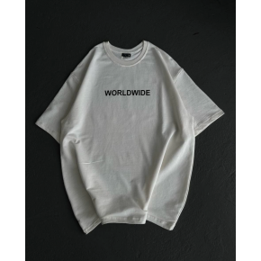 Kadın Baskılı T-Shirt Kısa Kol Bisiklet Yaka Oversize Rahat Kalıp Günlük Tişört   - Beyaz
