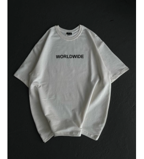 Kadın Baskılı T-Shirt Kısa Kol Bisiklet Yaka Oversize Rahat Kalıp Günlük Tişört   - Beyaz