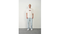 Erkek Kısa Kol Yazlık Tişört Bisiklet Yaka Baskılı Oversize T-Shirt - Beyaz