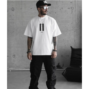 Erkek Kısa Kol Yazlık Tişört Bisiklet Yaka Baskılı Oversize T-Shirt - Beyaz