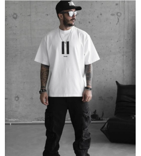 Erkek Kısa Kol Yazlık Tişört Bisiklet Yaka Baskılı Oversize T-Shirt - Beyaz
