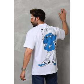 Erkek Kısa Kol Yazlık Tişört Bisiklet Yaka Baskılı Oversize T-Shirt - Beyaz