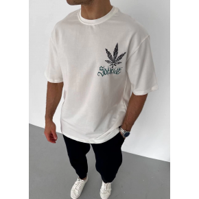 Erkek Baskılı T-Shirt Kısa Kol Bisiklet Yaka Regular Fit Rahat Kalıp Günlük Tişört - Beyaz