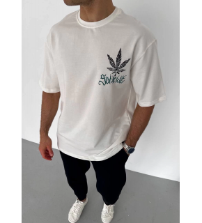 Erkek Baskılı T-Shirt Kısa Kol Bisiklet Yaka Regular Fit Rahat Kalıp Günlük Tişört - Beyaz