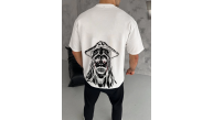 Erkek Kısa Kol Tişört Bisiklet Yaka Yıldırım Baskılı Oversize T-Shirt - Beyaz