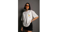 kadın Bisiklet Yaka Baskılı Oversize Kısa kol T-Shirt - Beyaz kadın Bisiklet Yaka Baskılı Oversize Kısa kol T-Shirt - Beyaz