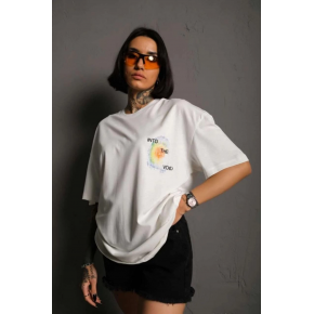 kadın Bisiklet Yaka Baskılı Oversize Kısa kol T-Shirt - Beyaz
