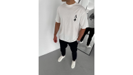 Erkek Baskılı T-Shirt Kısa Kol Bisiklet Yaka Regular Fit Rahat Kalıp Günlük Tişört - Beyaz
