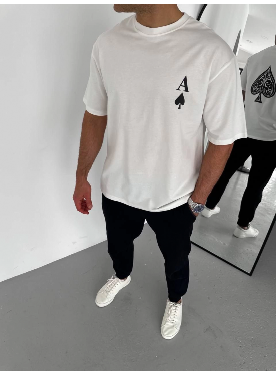 Erkek Baskılı T-Shirt Kısa Kol Bisiklet Yaka Regular Fit Rahat Kalıp Günlük Tişört - Beyaz