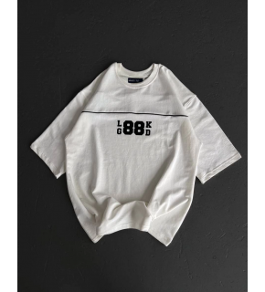 Kadın Baskılı T-Shirt Kısa Kol Bisiklet Yaka Oversize Rahat Kalıp Günlük Tişört   - Beyaz