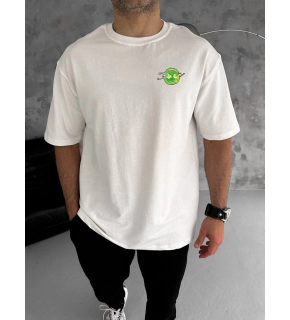Erkek Kısa Kol Tişört Bisiklet Yaka RİCK AND MORTY Baskılı T-Shirt - Beyaz