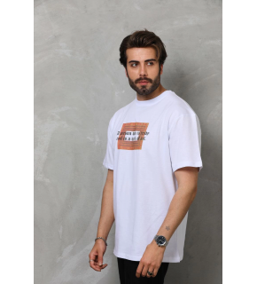 Erkek Baskılı T-Shirt Kısa Kol Bisiklet Yaka Regular Fit Rahat Kalıp Tişört -  Beyaz