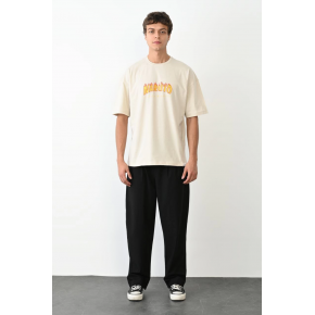 Erkek Baskılı T-Shirt Kısa Kol Bisiklet Yaka Regular Fit Rahat Kalıp Günlük Tişört - Beyaz
