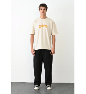 Erkek Baskılı T-Shirt Kısa Kol Bisiklet Yaka Regular Fit Rahat Kalıp Günlük Tişört - Beyaz
