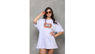 Kadın Baskılı T-Shirt Kısa Kol Bisiklet Yaka Oversize Rahat Kalıp Tişört - Beyaz Kadın Baskılı T-Shirt Kısa Kol Bisiklet Yaka Oversize Rahat Kalıp Tişört - Beyaz