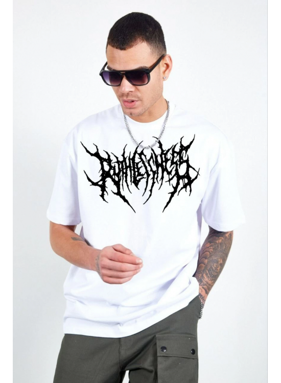 Erkek Kısa Kol Yazlık Tişört Bisiklet Yaka Baskılı Oversize T-Shirt - Beyaz Erkek Kısa Kol Yazlık Tişört Bisiklet Yaka Baskılı Oversize T-Shirt - Beyaz