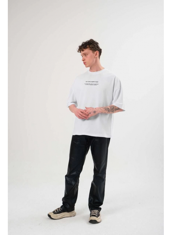 Erkek Baskılı T-Shirt Kısa Kol Bisiklet Yaka Regular Fit Rahat Kalıp Günlük Tişört - Beyaz Erkek Baskılı T-Shirt Kısa Kol Bisiklet Yaka Regular Fit Rahat Kalıp Günlük Tişört - Beyaz