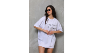 Kadın Kısa Kol Yazlık Tişört Bisiklet Yaka Baskılı Oversize T-Shirt - Beyaz Kadın Kısa Kol Yazlık Tişört Bisiklet Yaka Baskılı Oversize T-Shirt - Beyaz