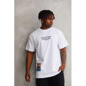 Erkek Bisiklet Yaka Baskılı Oversize T-Shirt - Beyaz