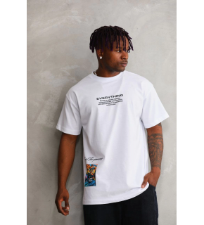 Erkek Bisiklet Yaka Baskılı Oversize T-Shirt - Beyaz