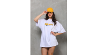 kadın Bisiklet Yaka Baskılı Oversize T-Shirt - Beyaz kadın Bisiklet Yaka Baskılı Oversize T-Shirt - Beyaz