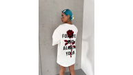kadın Bisiklet Yaka Baskılı Oversize Kısa kol T-Shirt - Beyaz kadın Bisiklet Yaka Baskılı Oversize Kısa kol T-Shirt - Beyaz