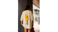 Kadın Bisiklet Yaka Baskılı Oversize Kısa kol T-Shirt - Beyaz Kadın Bisiklet Yaka Baskılı Oversize Kısa kol T-Shirt - Beyaz