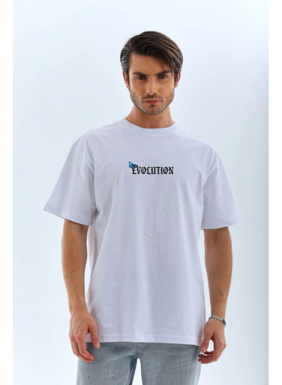Erkek Kısa Kol Yazlık Tişört Bisiklet Yaka KELEBEK Baskılı T-Shirt - Beyaz Erkek Kısa Kol Yazlık Tişört Bisiklet Yaka KELEBEK Baskılı T-Shirt - Beyaz