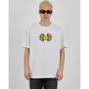 Erkek Kısa Kol Yazlık Tişört Bisiklet Yaka Baskılı Oversize T-Shirt - Beyaz