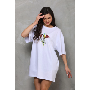 Kadın Baskılı T-Shirt Kısa Kol Bisiklet Yaka Regular Fit Rahat Kalıp Günlük Tişört - Beyaz