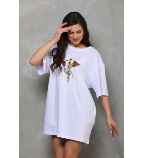 Kadın Baskılı T-Shirt Kısa Kol Bisiklet Yaka Regular Fit Rahat Kalıp Günlük Tişört - Beyaz