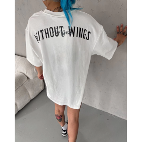 Kadın Kısa Kol Yazlık Tişört Bisiklet Yaka Baskılı Oversize T-Shirt - Beyaz