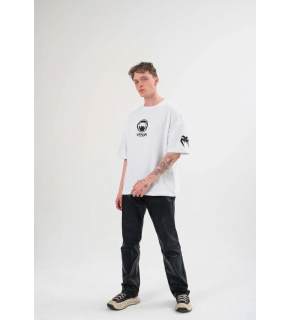 Erkek Kısa Kol Tişört Göğüs ve Kol Bisiklet Yaka Baskılı T-Shirt - Beyaz