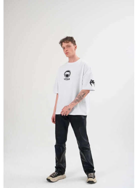 Erkek Kısa Kol Tişört Göğüs ve Kol Bisiklet Yaka Baskılı T-Shirt - Beyaz Erkek Kısa Kol Tişört Göğüs ve Kol Bisiklet Yaka Baskılı T-Shirt - Beyaz