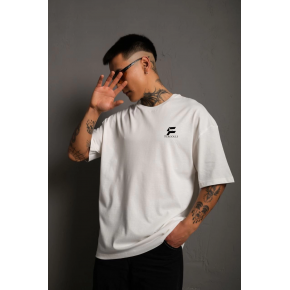 Erkek Kısa Kol Yazlık Tişört Bisiklet Yaka Baskılı Oversize T-Shirt - Beyaz