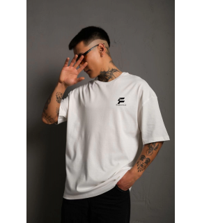 Erkek Kısa Kol Yazlık Tişört Bisiklet Yaka Baskılı Oversize T-Shirt - Beyaz