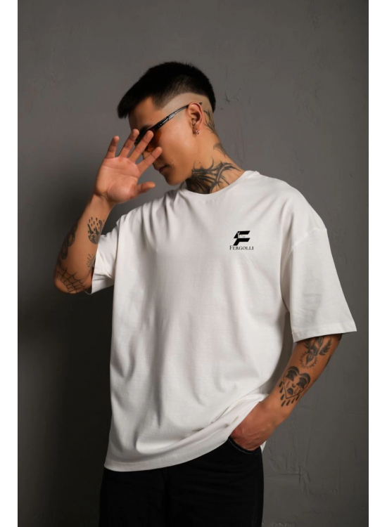 Erkek Kısa Kol Yazlık Tişört Bisiklet Yaka Baskılı Oversize T-Shirt - Beyaz Erkek Kısa Kol Yazlık Tişört Bisiklet Yaka Baskılı Oversize T-Shirt - Beyaz