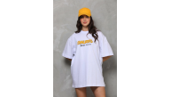 kadın Bisiklet Yaka Baskılı Oversize T-Shirt - Beyaz kadın Bisiklet Yaka Baskılı Oversize T-Shirt - Beyaz