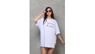 Kadın Kısa Kol Yazlık Tişört Bisiklet Yaka Baskılı Oversize T-Shirt - Beyaz Kadın Kısa Kol Yazlık Tişört Bisiklet Yaka Baskılı Oversize T-Shirt - Beyaz