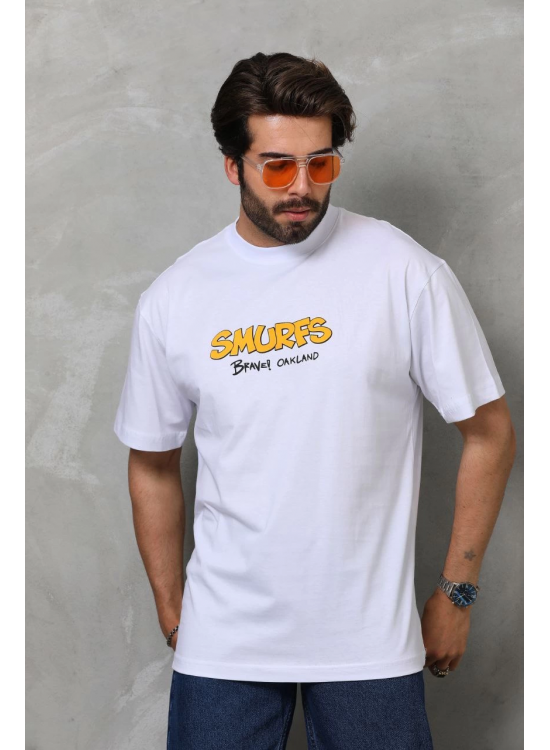 Erkek Kısa Kol Yazlık Tişört Bisiklet Yaka Baskılı Oversize T-Shirt - Beyaz Erkek Kısa Kol Yazlık Tişört Bisiklet Yaka Baskılı Oversize T-Shirt - Beyaz