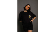 kadın Bisiklet Yaka Baskılı Oversize Kısa kol T-Shirt - Siyah kadın Bisiklet Yaka Baskılı Oversize Kısa kol T-Shirt - Siyah