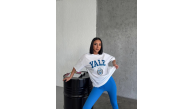 Kadın Kısa Kol Yazlık Tişört Bisiklet Yaka YALE Baskılı T-Shirt - Beyaz Kadın Kısa Kol Yazlık Tişört Bisiklet Yaka YALE Baskılı T-Shirt - Beyaz
