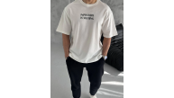 ERKEK Tişört Bisiklet Yaka Baskılı Oversize Kısa kol T-Shirt - Beyaz