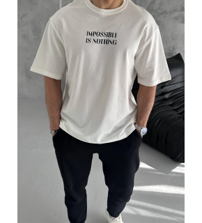 ERKEK Tişört Bisiklet Yaka Baskılı Oversize Kısa kol T-Shirt - Beyaz