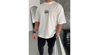 Erkek Tişört Bisiklet Yaka Baskılı Oversize Kısa kol T-Shirt - Beyaz Erkek Tişört Bisiklet Yaka Baskılı Oversize Kısa kol T-Shirt - Beyaz