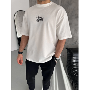 Erkek Tişört Bisiklet Yaka Baskılı Oversize Kısa kol T-Shirt - Beyaz
