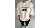 Erkek Kısa Kol Yazlık Tişört Bisiklet Yaka Baskılı Oversize T-Shirt - Beyaz Erkek Kısa Kol Yazlık Tişört Bisiklet Yaka Baskılı Oversize T-Shirt - Beyaz