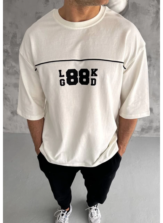 Erkek Kısa Kol Yazlık Tişört Bisiklet Yaka Baskılı Oversize T-Shirt - Beyaz Erkek Kısa Kol Yazlık Tişört Bisiklet Yaka Baskılı Oversize T-Shirt - Beyaz